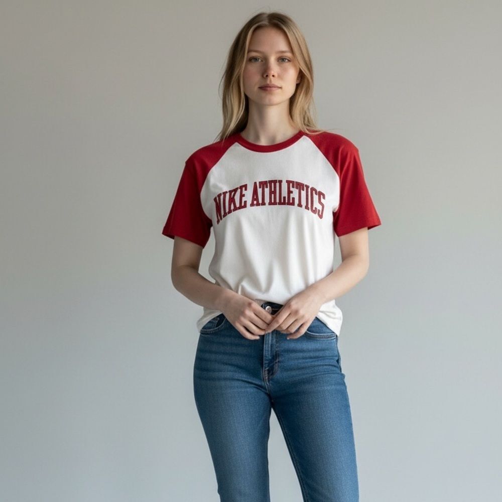 Vintage Y2K Nike Athletics Tee Rubber Lettering Red White 2000s T-Shirt Unisex